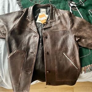 Sandro Dark Brown Studded Leather Jacket